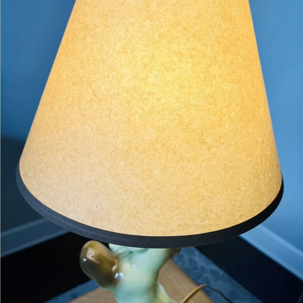 VTG 1950’s Green Brown Gonder Pottery Rearing HORSE Table Lamp & Shade - Picture 5 of 11
